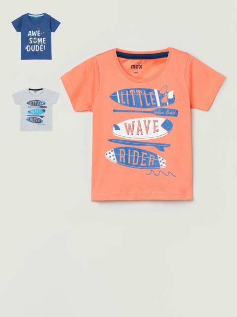 

max Boys Pack Of 3 Printed Round Neck T-shirts, Blue