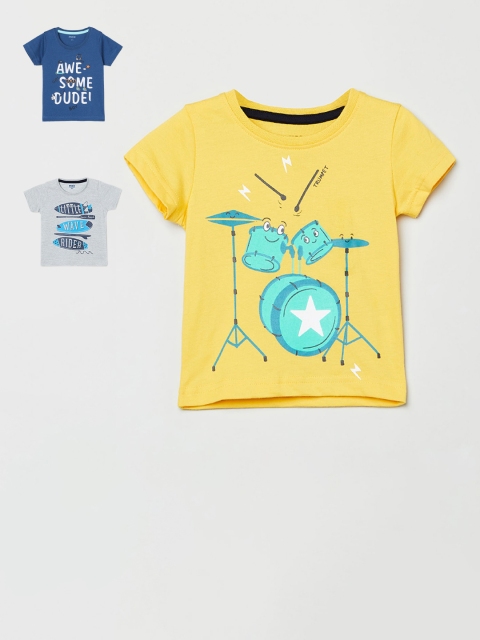 

max Boys Pack Of 3 Printed Round Neck Cotton T-shirt, Blue