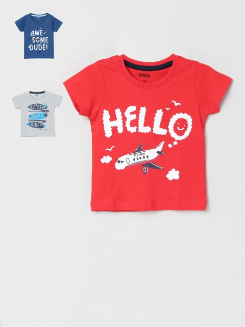 

max Boys Pack Of 3 Printed Round Neck T-shirt, Grey