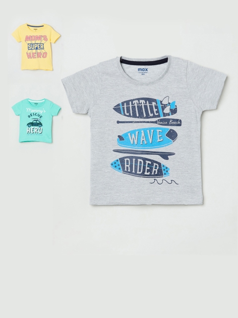 

max Boys Pack of 3 Multicoloured Printed Round Neck T-shirt, Multi