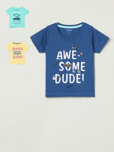 

max Boys Pack of 3 Green Printed Round Neck T-shirt
