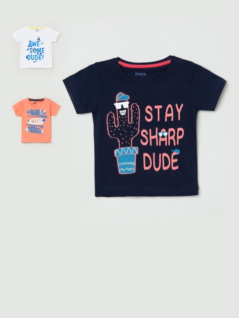 

max Boys Pack Of 3 Printed T-Shirts, Coral