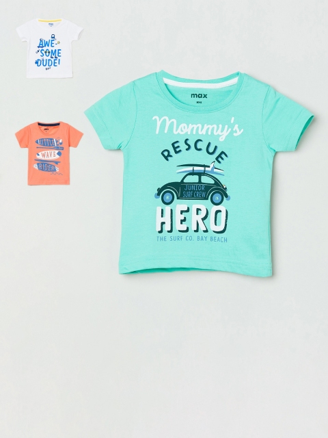 

max Boys Pack Of 3 Printed Round Neck T-shirt, Coral