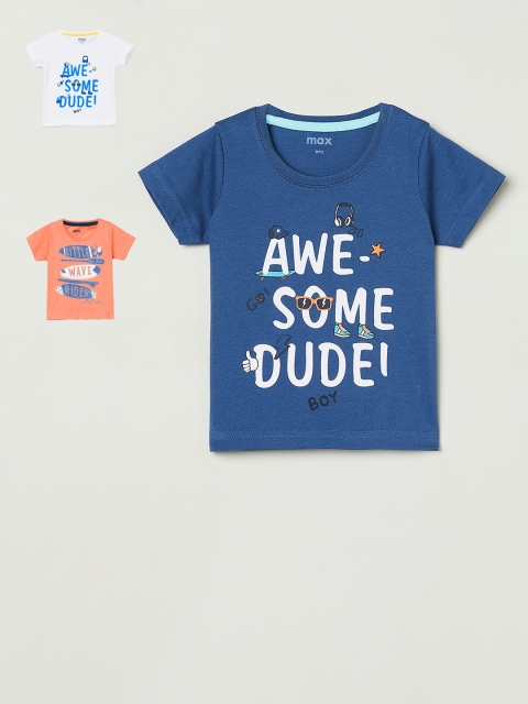 

max Boys Pack Of 3 Printed Round Neck T-shirt, Coral