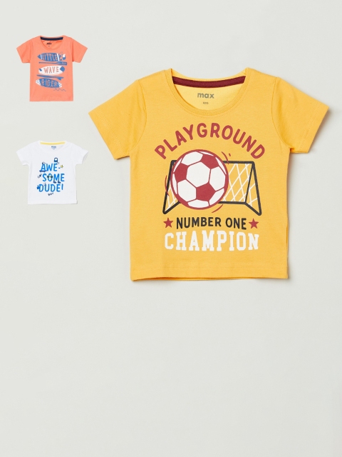 

max Boys Pack of 3 Multicoloured Printed Round Neck T-shirt, Multi
