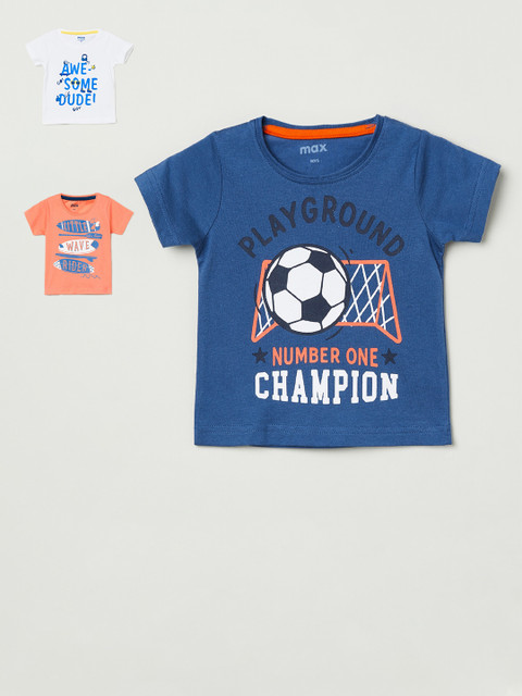 

max Boys Pack of 3 Coral Printed Round Neck T-shirt