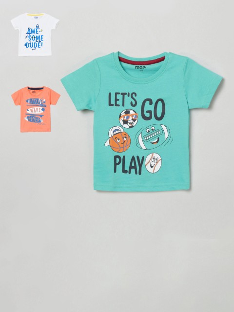 

max Boys Pack of 3 Green Printed Round Neck T-shirt