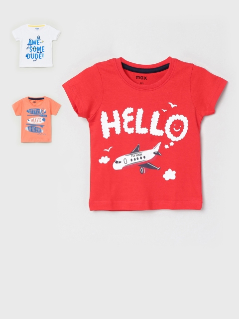 

max Boys Pack of 3 Printed Round Neck T-shirt, Coral