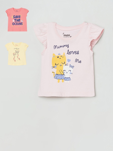 

max Girls Pack Of 3 Printed Tops, Yellow