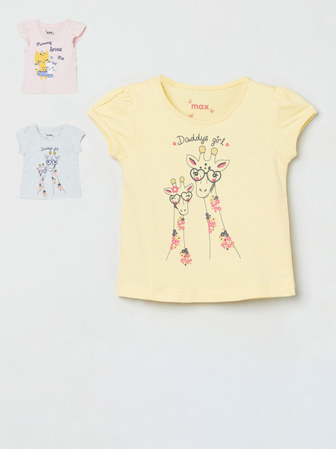 

max Girls Pack Of 3 Printed Cotton Top, Grey
