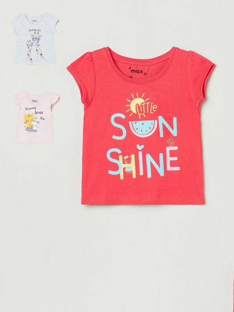 

max Girls Pack Of 3 Printed Tops, Grey