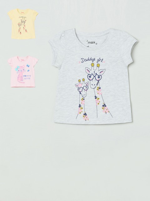 

Max Pack Of 3 printed pure cotton regular top, Grey