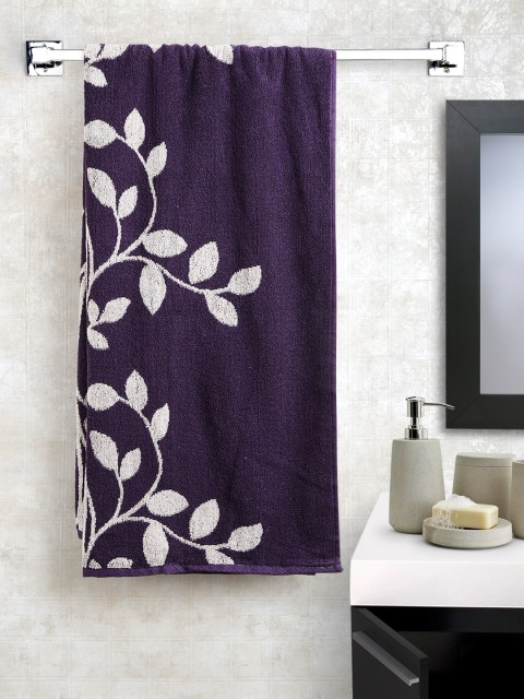 

BOMBAY DYEING Purple Leaf Pattern Cotton 480 GSM Bath Towel