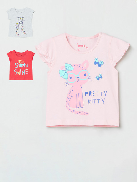 

max Girls Multicoloured Pack of 3 Printed Tops, Multi