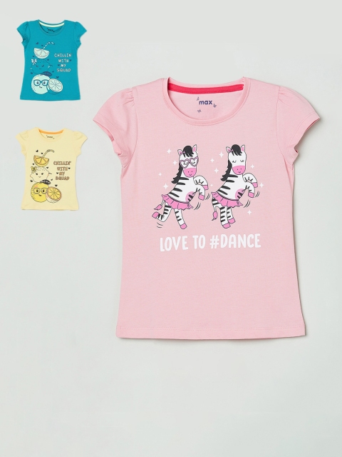

max Girls Pack Of 3 Printed Round Neck Tops, Teal