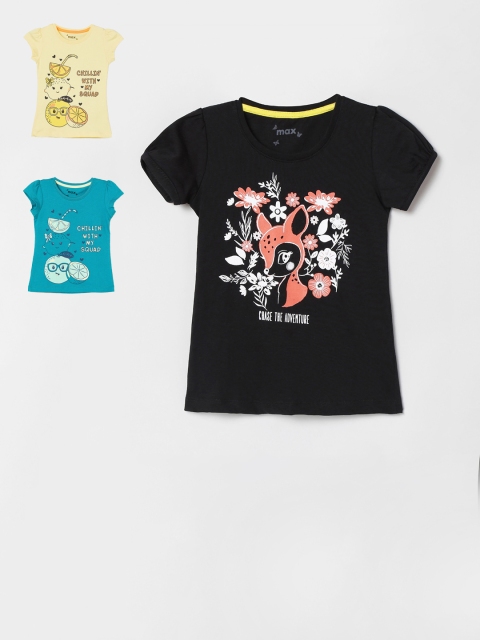 

max Girls Pack Of 3 Printed Round Neck Tshirt, Multi