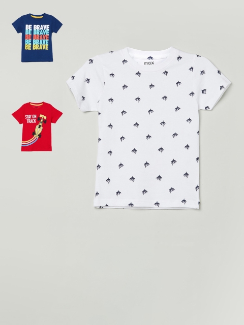 

max Boys Pack of 3 White Printed Round Neck T-shirt