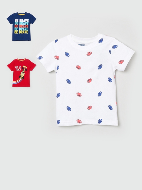 

max Boys Pack Of 3 Printed Round Neck T-shirts, White