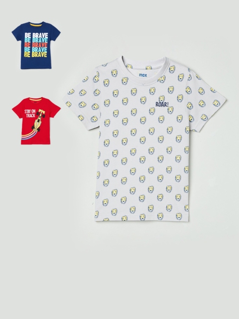 

max Boys Pack Of 3 Printed Round Neck T-shirts, Red