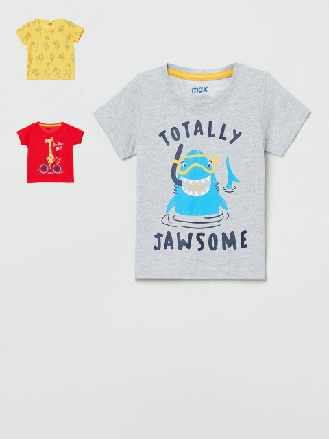

max Boys Pack of 3 Printed Round Neck T-shirts, Red