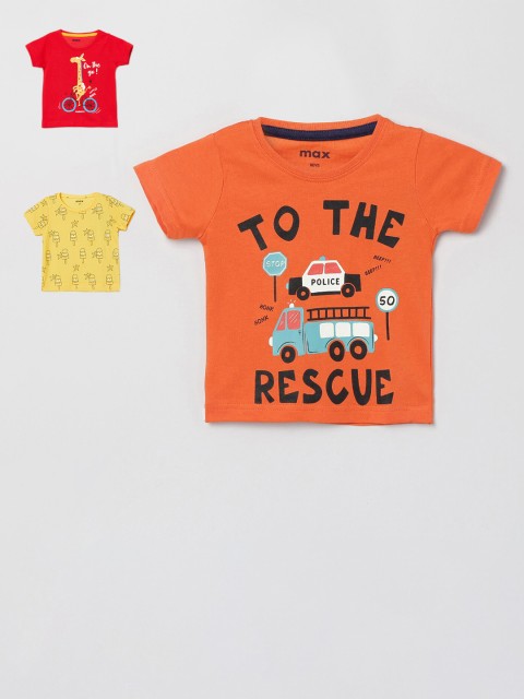 

max Boys Pack Of 3 Printed Cotton T-Shirts, Red