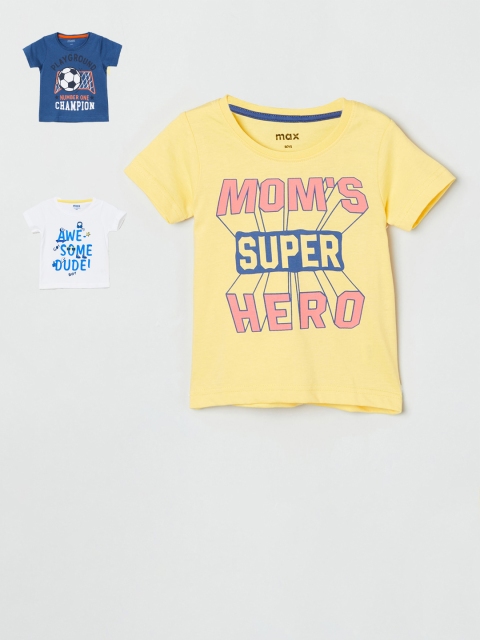 

max Boys Pack Of 3 Printed Round Neck T-shirt, Blue