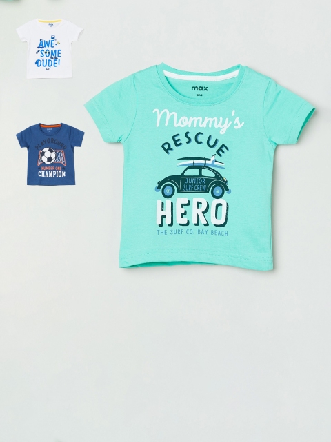 

max Boys Pack of 3 Multicoloured Printed Round Neck T-shirt, Multi