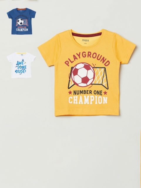 

max Boys Yellow & Blue Set of 3 Printed Round Neck T-shirt