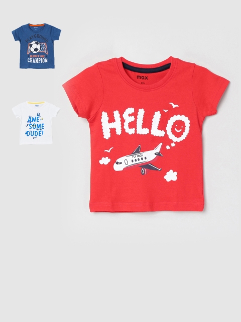 

max Boys Pack of 3 Printed Round Neck T-shirt, Blue