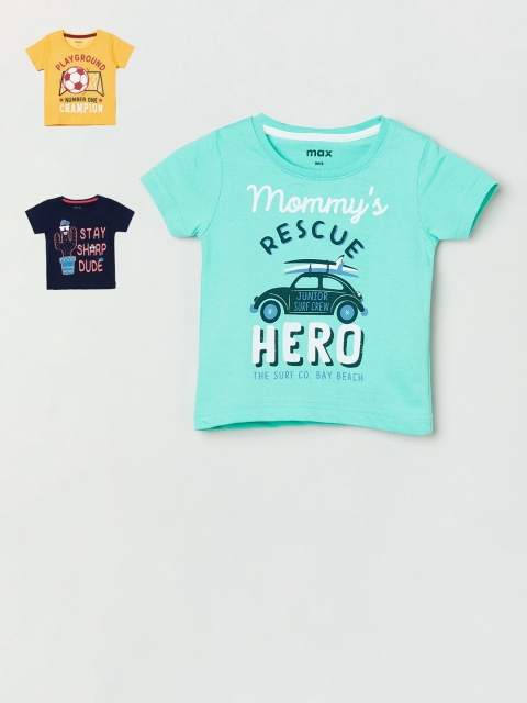 

max Boys Pack of 3 Printed Round Neck T-shirts, Yellow