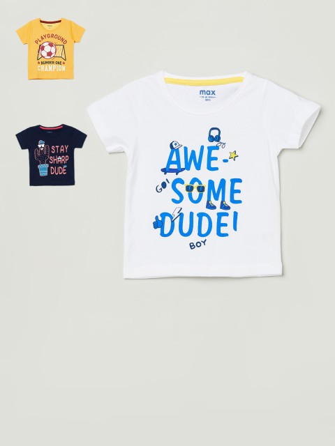 

max Boys Pack Of 3 Printed Round Neck T-shirt, Navy blue