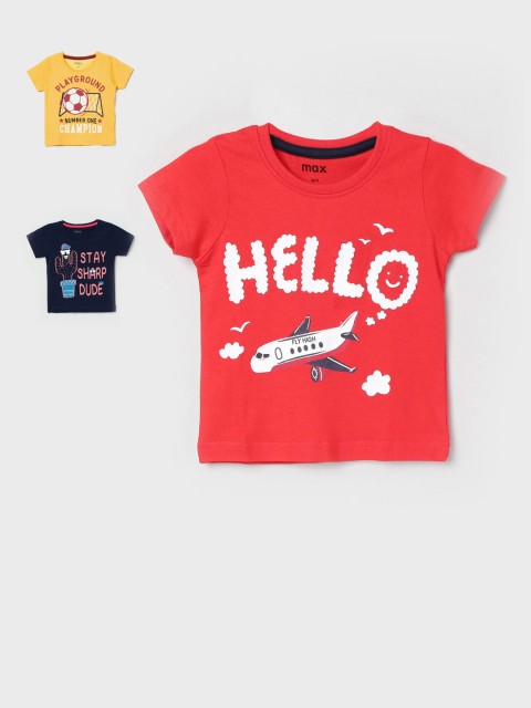 

max Boys Pack Of 3 Printed Cotton Pure Cotton T-shirts, Yellow
