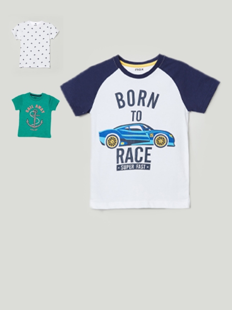 

max Boys White & Green Set of 3 Printed Round Neck T-shirt