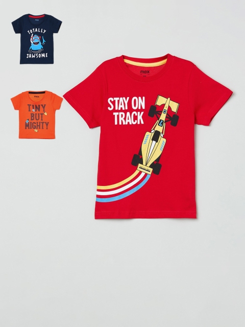 

max Boys Pack Of 3 Printed Round Neck T-shirts, Orange