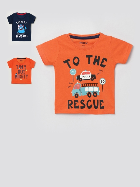 

max Boys Pack of 3 Printed Round Neck T-shirts, Orange