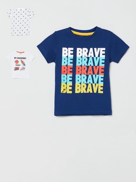 

max Boys Pack Of 3 Printed Round Neck T-shirt, Navy blue