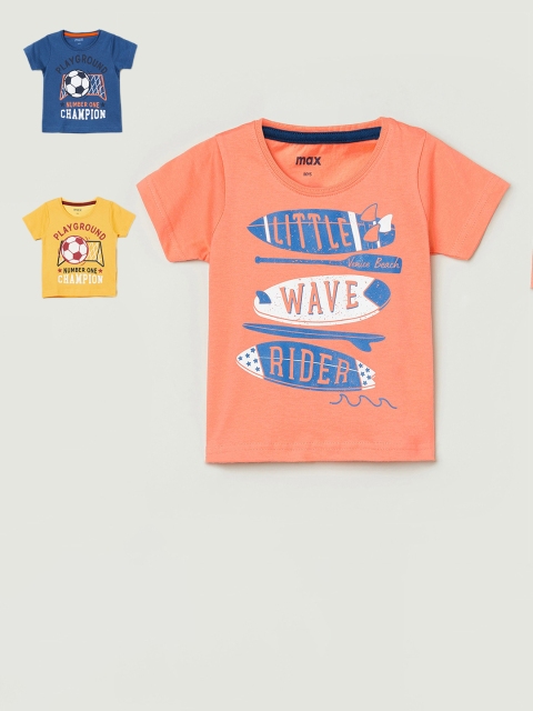 

max Boys Pack Of 3 Printed Round Neck T-shirt, Pink
