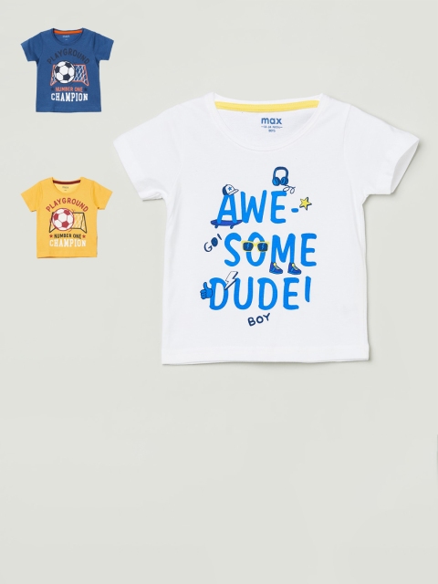

max Boys White & Blue Set of 3 Printed Round Neck T-shirt