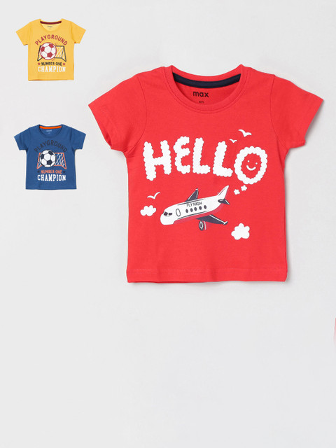 

max Boys Pack of 3 Yellow Printed Round Neck T-shirt