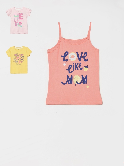 

Max Girls Multicoloured Set of 3 Printed Pure Cotton Regular Top, Multi