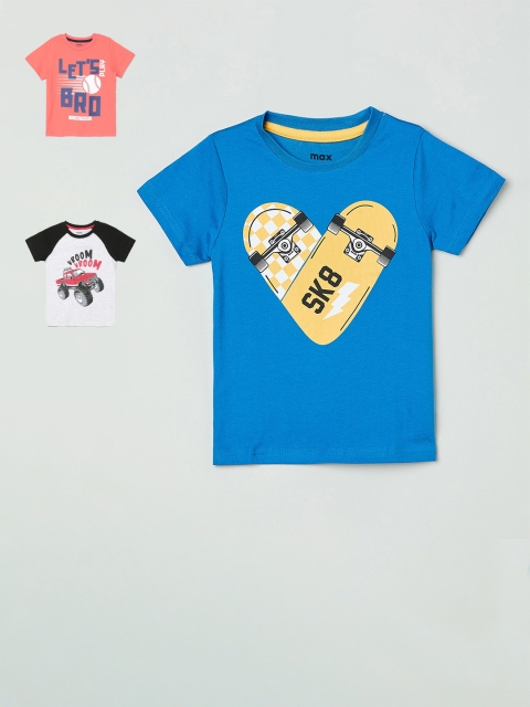 

max Boys Pack Of 3 Printed Round Neck T-shirt, Blue