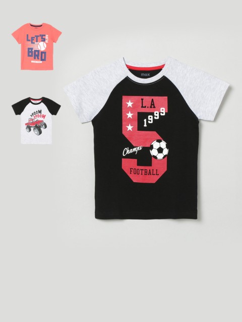 

max Boys Pack of 3 Black Printed Round Neck T-shirt