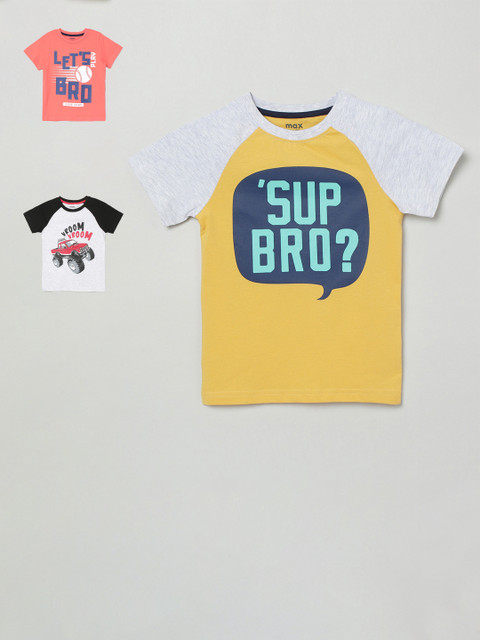 

max Boys Multicoloured Pack of 3 Printed Pure Cotton T-shirt, Multi