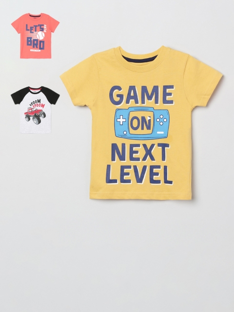 

max Boys Pack Of 3 Printed Round Neck Pure Cotton T-shirts, Yellow