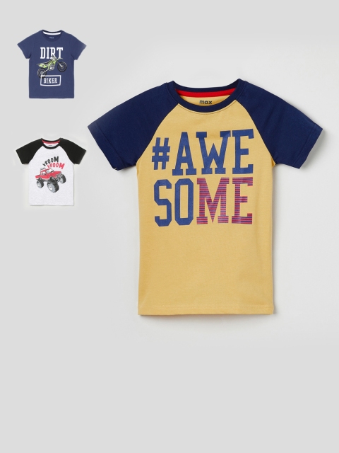 

max Boys Pack Of 3 Printed T-Shirts, Navy blue