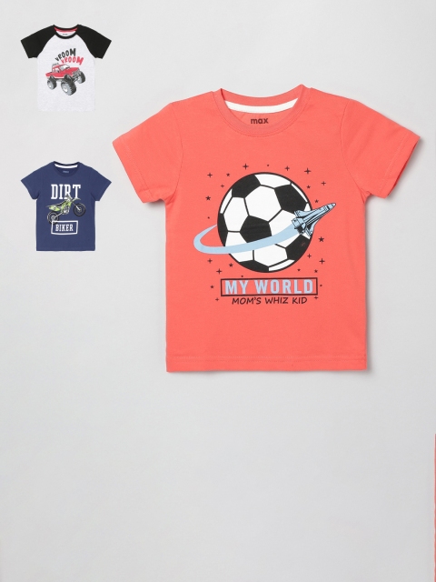 

max Boys Pack Of 3 Printed Round Neck T-shirt, Peach
