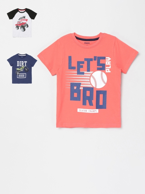 

max Boys Pack Of 3 Printed Round Neck T-shirt, Coral