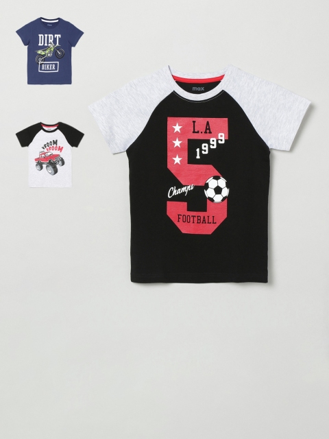 

max Boys Pack of 3 Multicoloured Printed Round Neck T-shirt, Multi