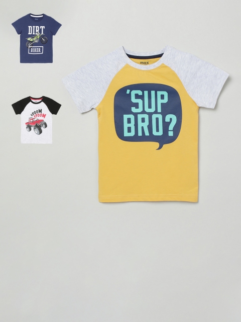 

max Boys Pack of 3 Yellow Colourblocked Round Neck T-shirt