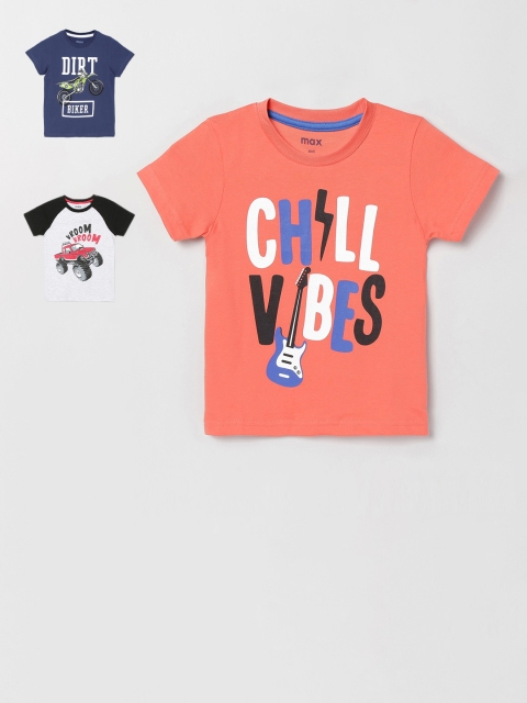 

max Boys Pack of 3 Printed Round Neck T-shirt, Navy blue